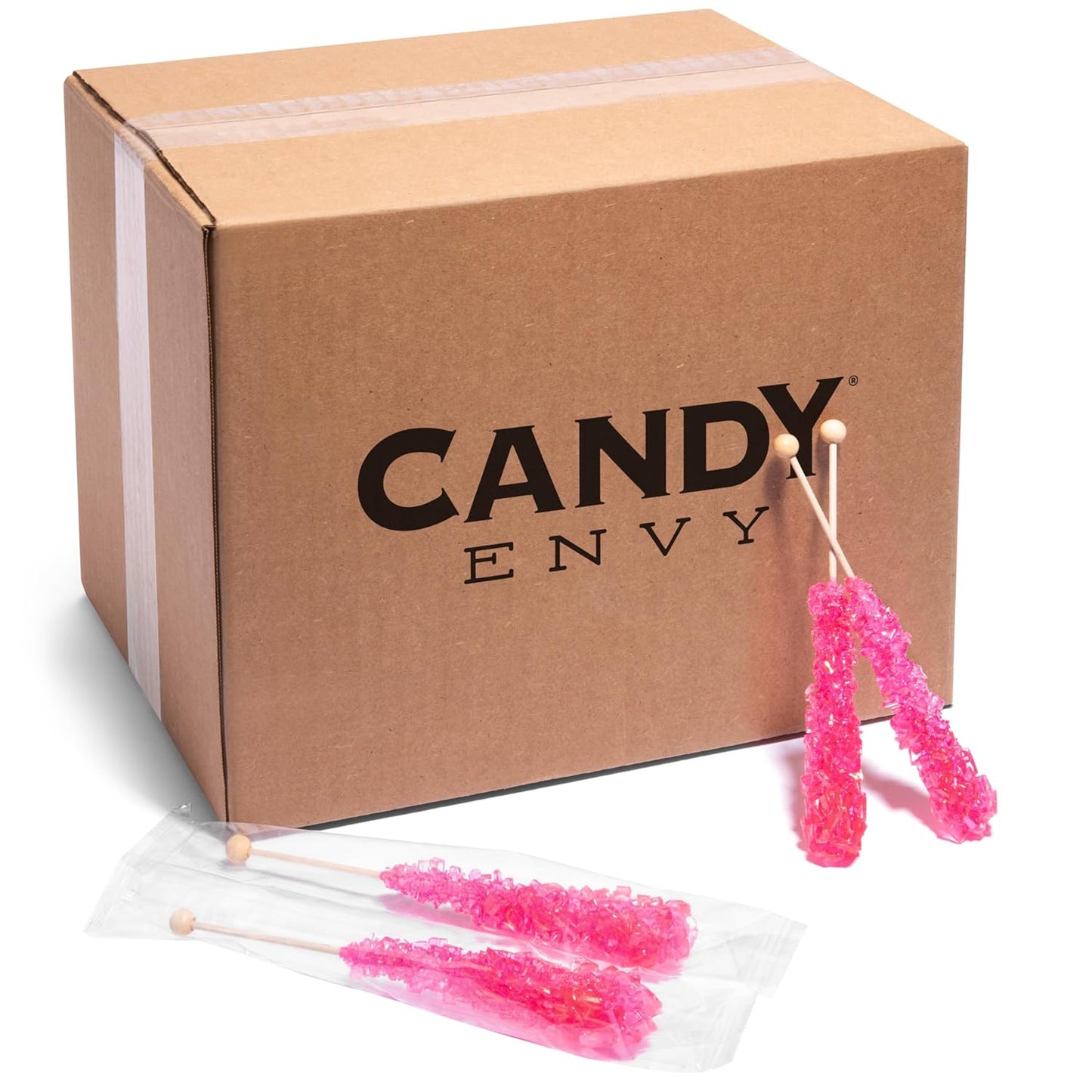 Pink Rock Candy Sugar Sticks - Delicious Cherry Flavor Treats