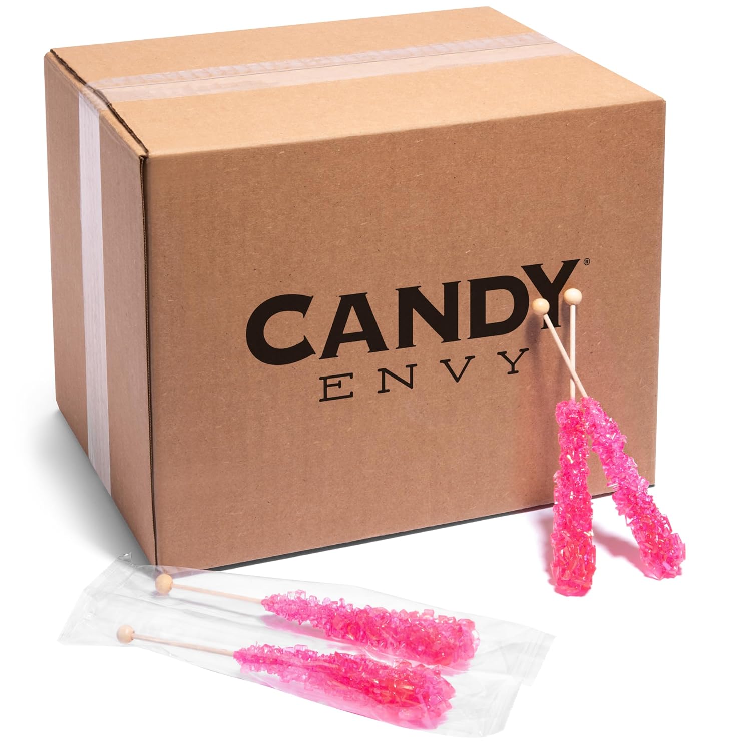 Pink Rock Candy Sugar Sticks - Delicious Cherry Flavor Treats