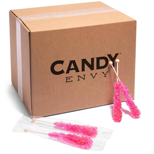 Pink Rock Candy Sugar Sticks - Delicious Cherry Flavor Treats