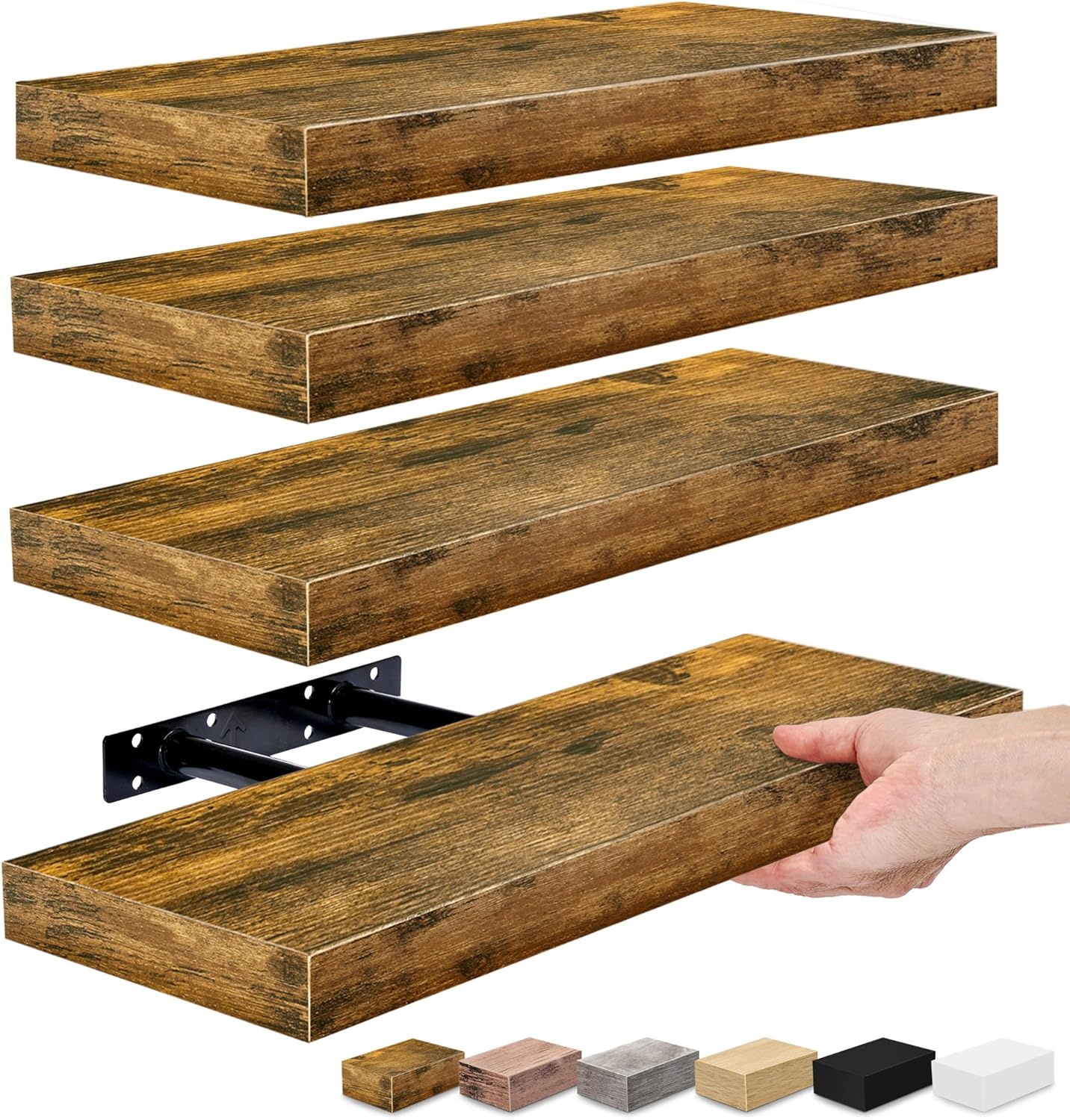 Sorbus Floating Shelves for Wall - Rustic Brown 4 Pack Storage