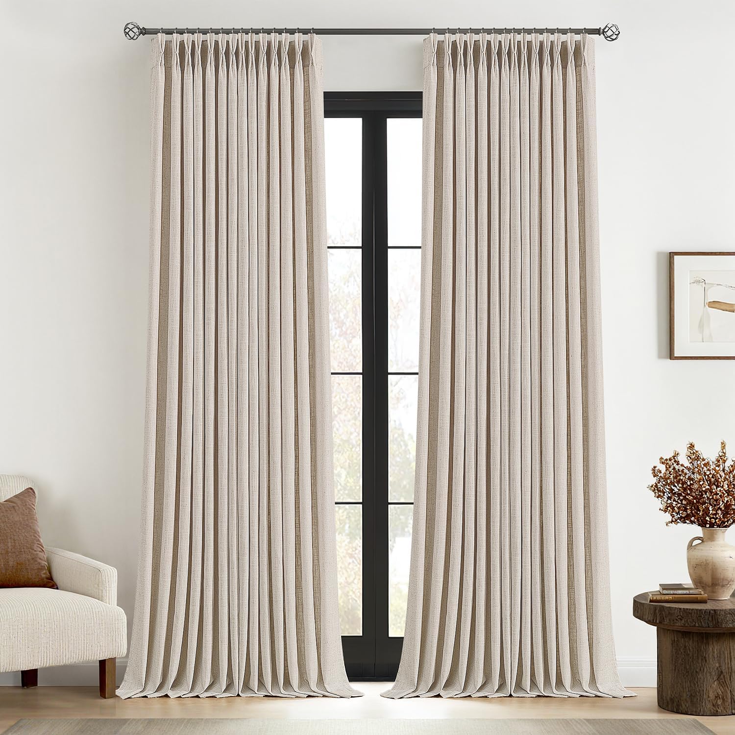 MIULEE Pinch Pleated Thick Linen Curtains for Elegant Spaces