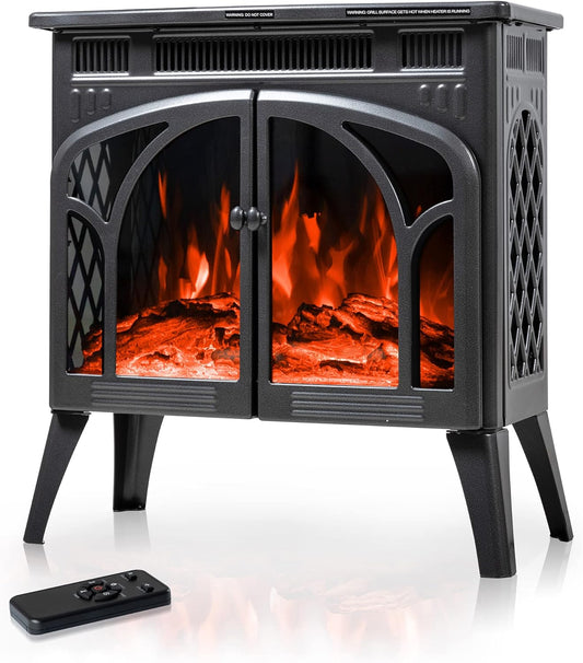 24Inch Electric Fireplace Stove with 3D Flame & Log Colors