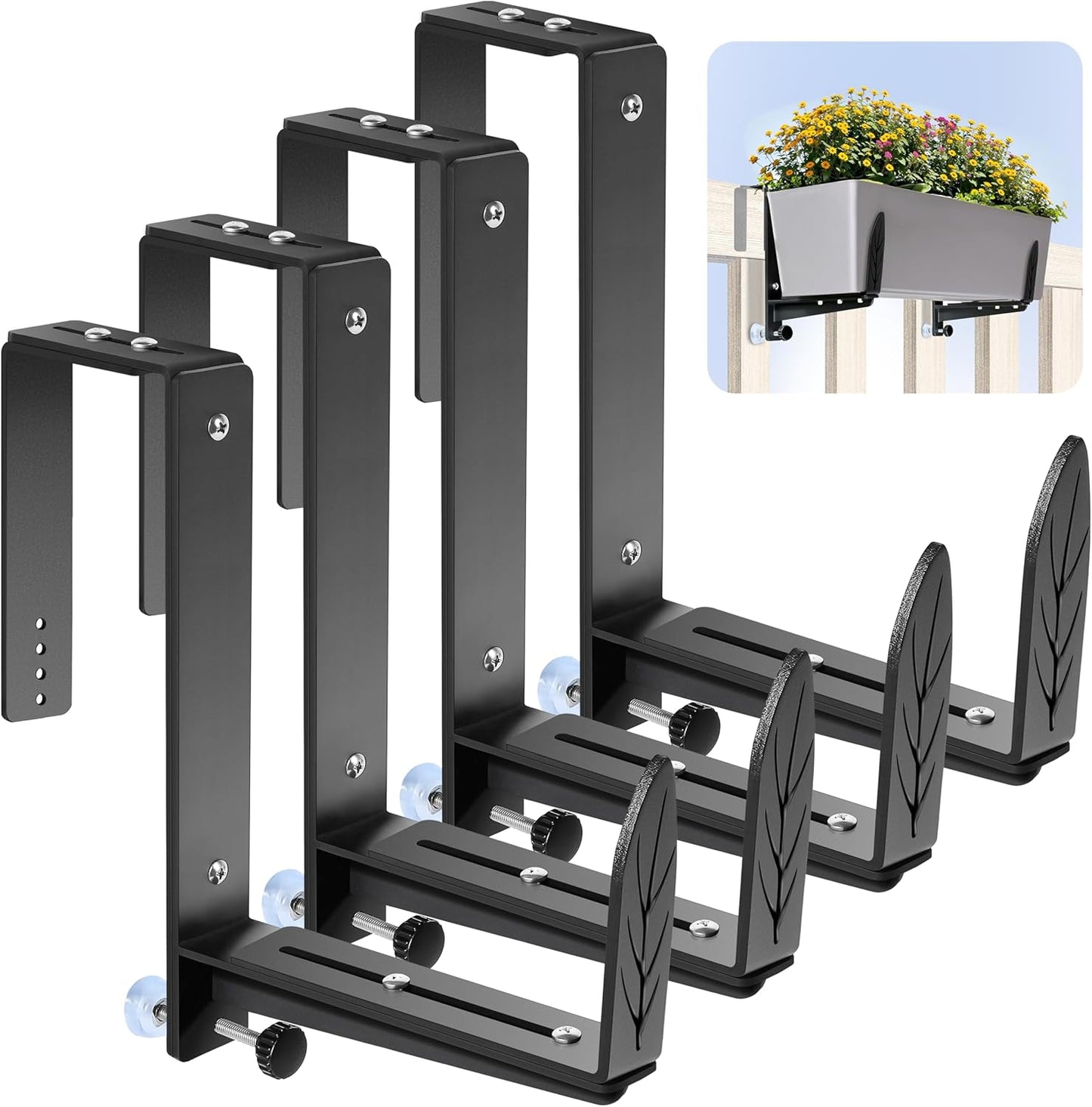 Adjustable Planter Box Brackets for Deck Railing - 4 Pack