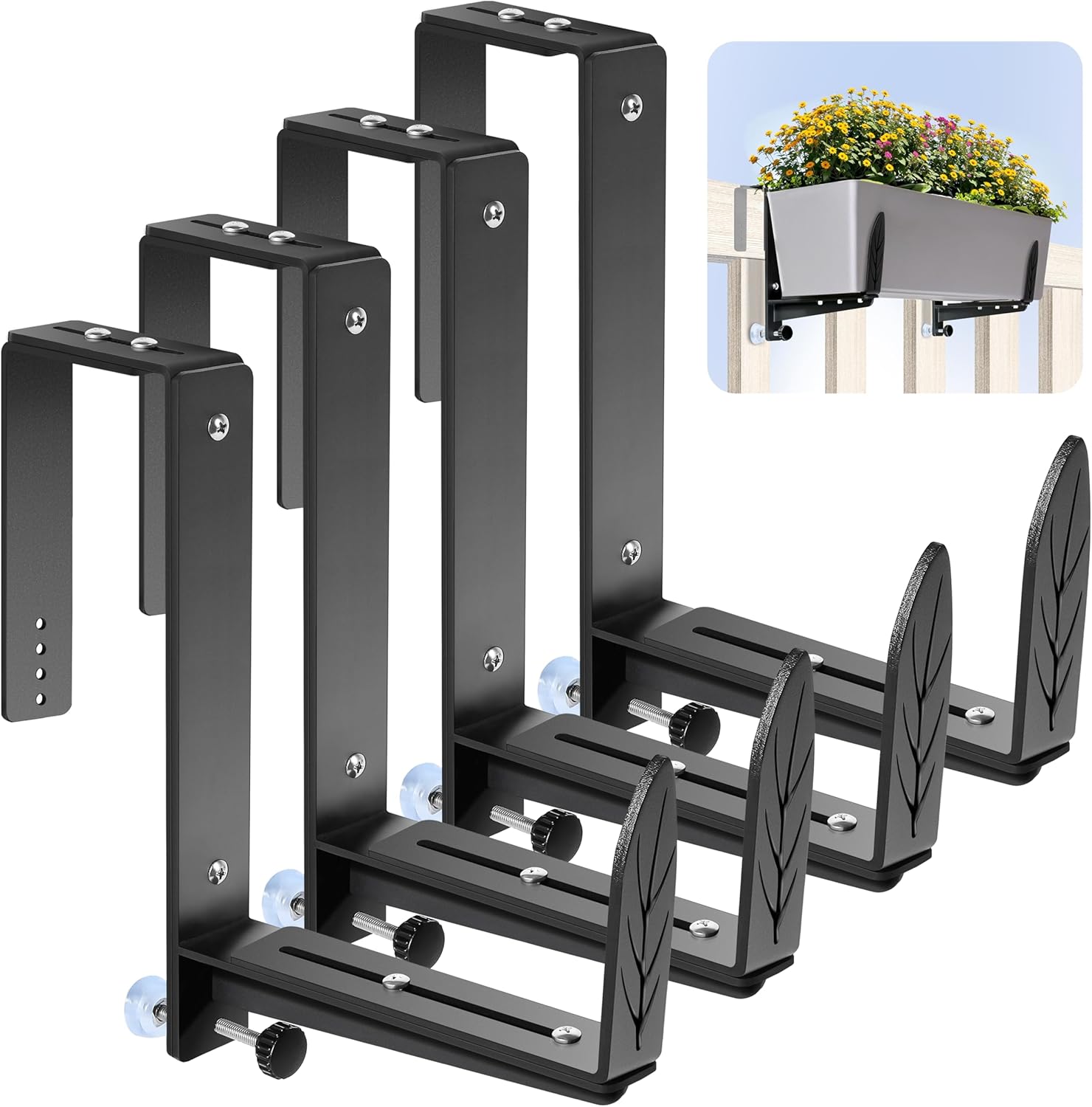 Adjustable Planter Box Brackets for Deck Railing - 4 Pack