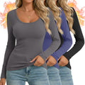 Thermal Long Sleeve Women's Scoop Neck Tops 3 Pack - Warm Fleece Layer