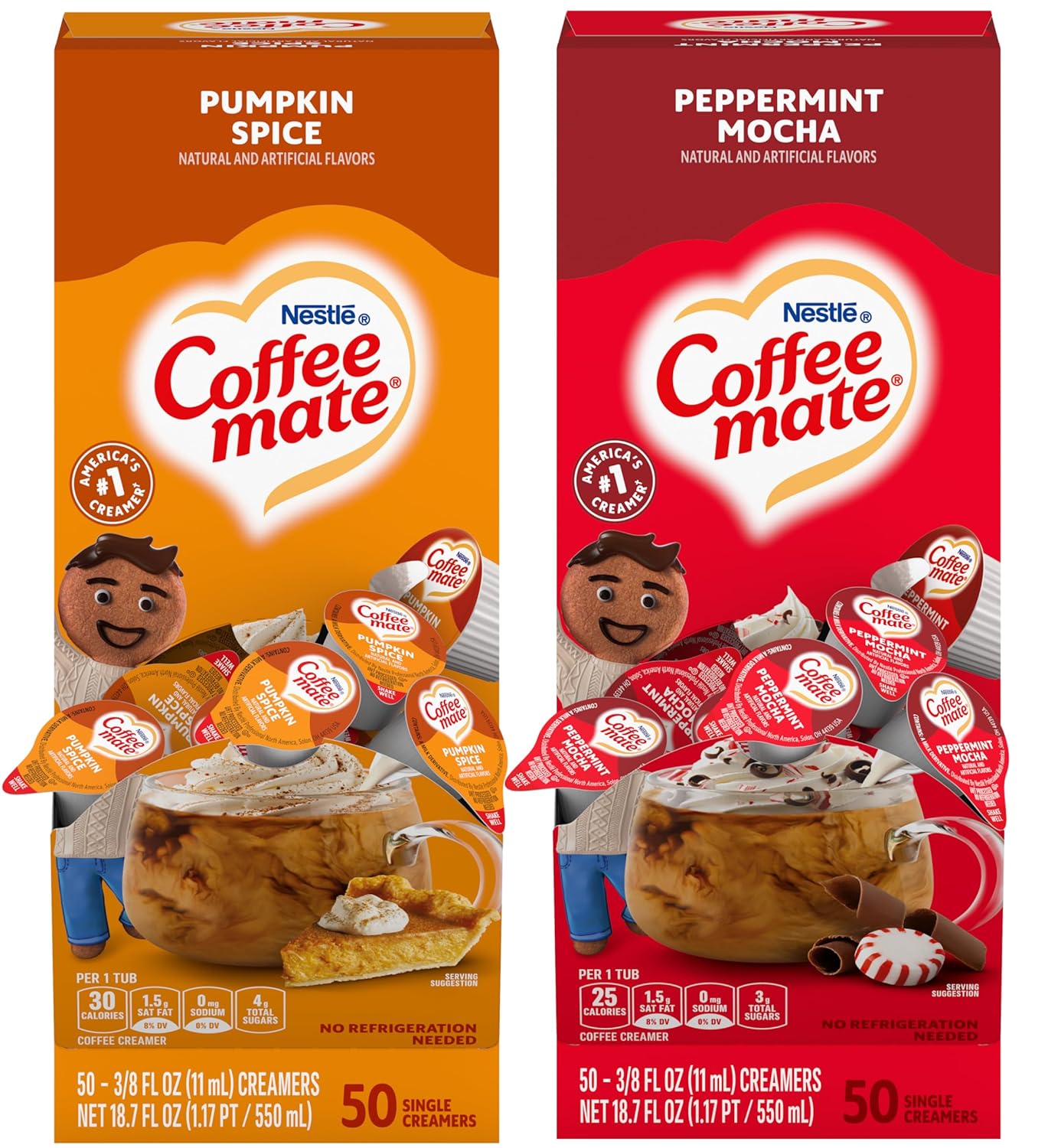 50 Coffee Mate Peppermint Mocha & Pumpkin Spice Creamer Singles