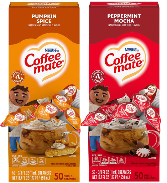 50 Coffee Mate Peppermint Mocha & Pumpkin Spice Creamer Singles