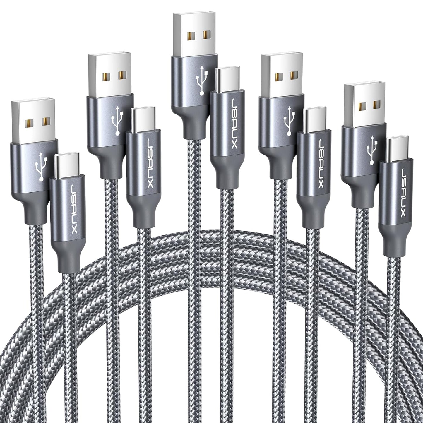Fast Charge 5-Pack USB-C Cable Set - iPhone/Galaxy/Moto Compatible