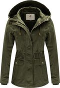 WenVen Women's Cotton Military Jacket with Hood - Slim Fit Anorak