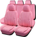 Car Seat Covers Full Set Nappa Pink PU Leather - Cushioned Luxury