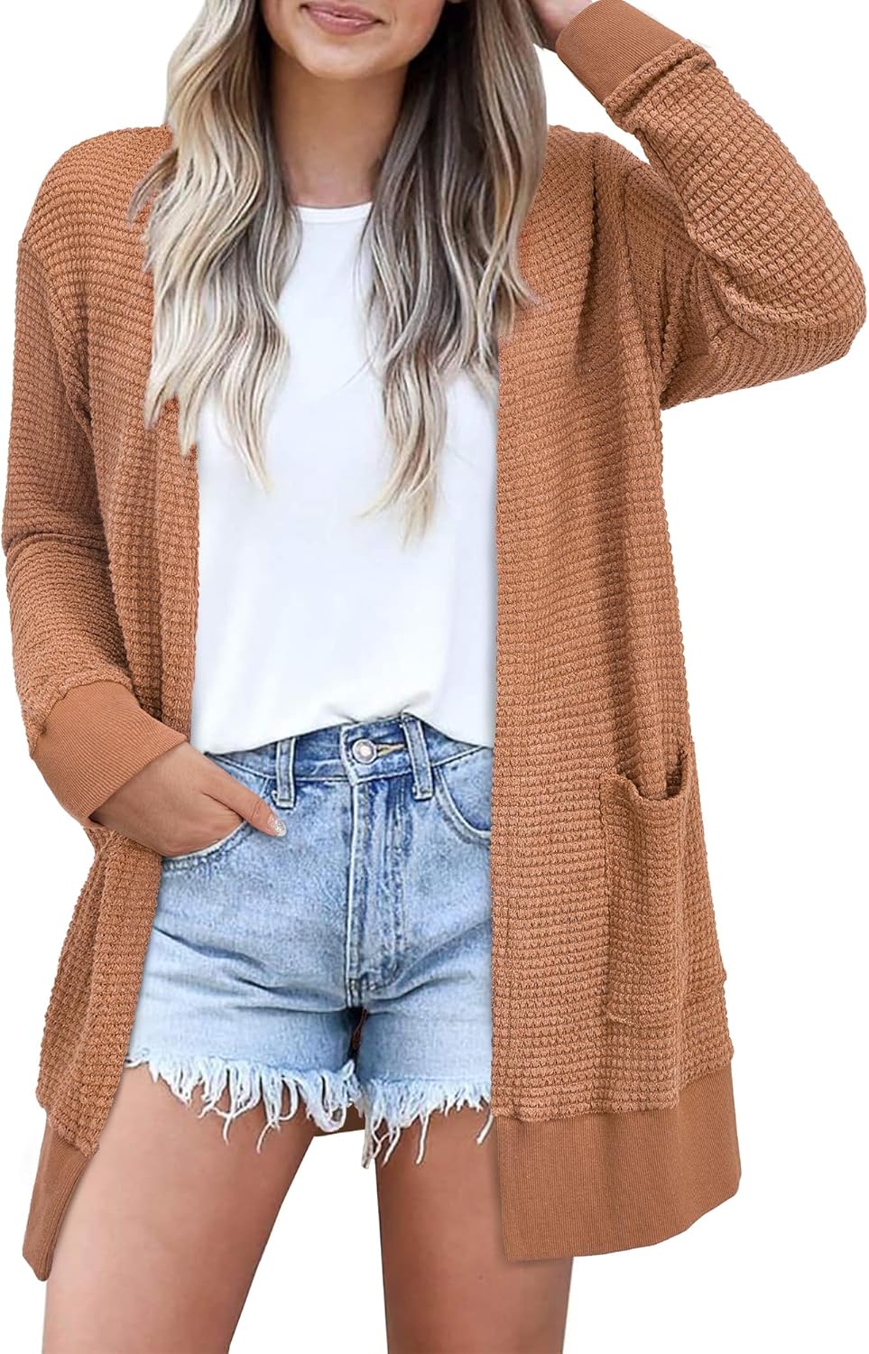 Lightweight Open Front Cardigan Sweater for Women with Pockets