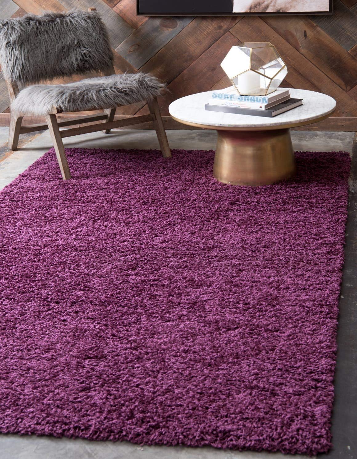 Unique Loom Solid Shag Collection Area Rug in Eggplant Purple
