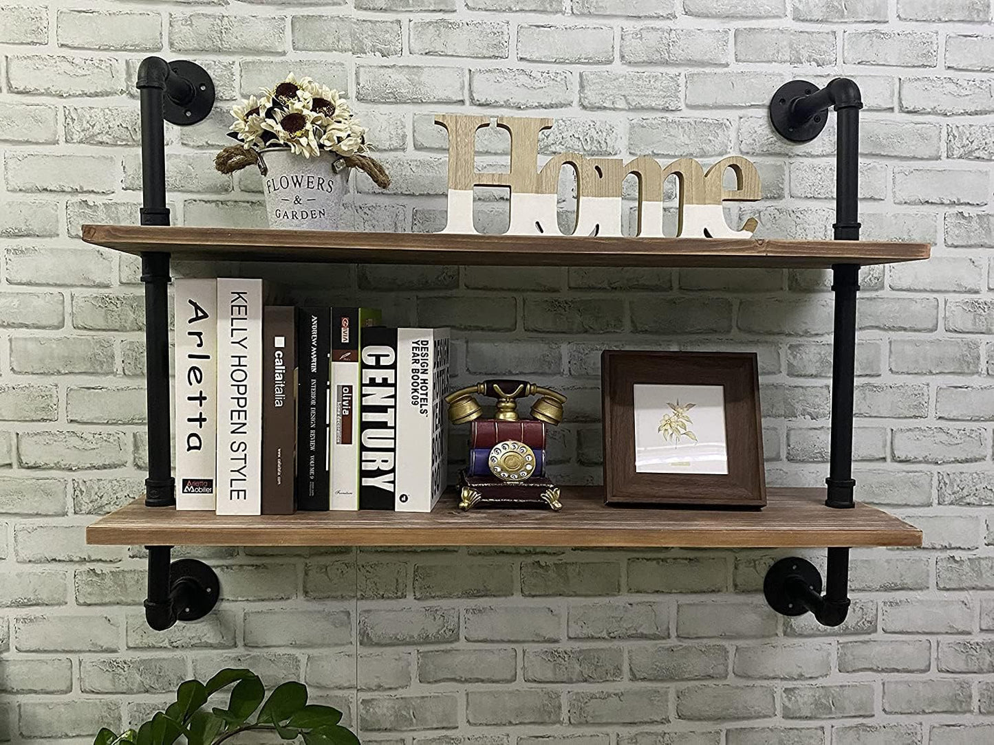 Industrial Pipe Shelves with Real Wood for Rustic Decor