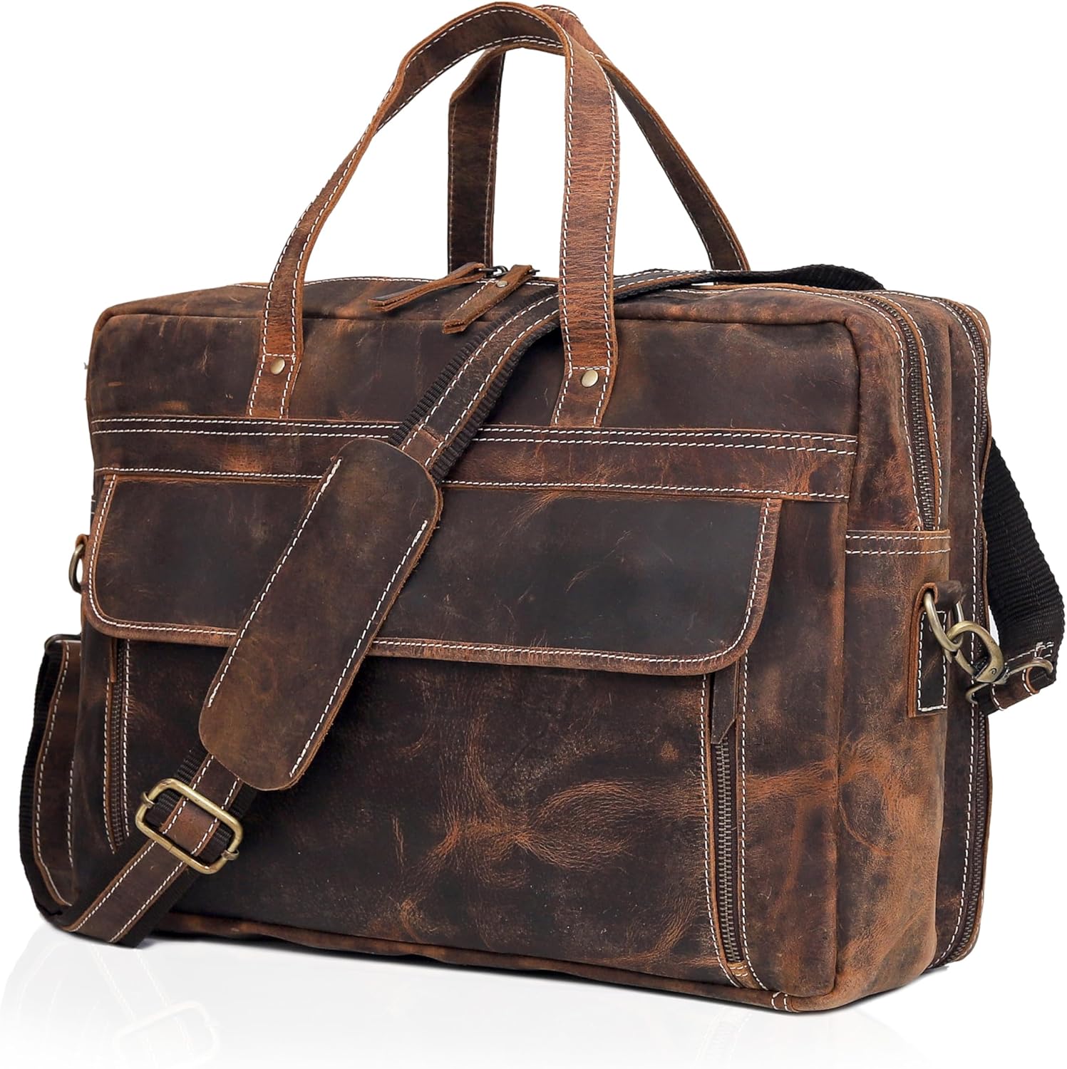 Full Grain Leather Messenger Bag for Men - Stylish Briefcase