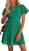 Womens Cotton Lace Short Dress V Neck A-Line - Summer Casual