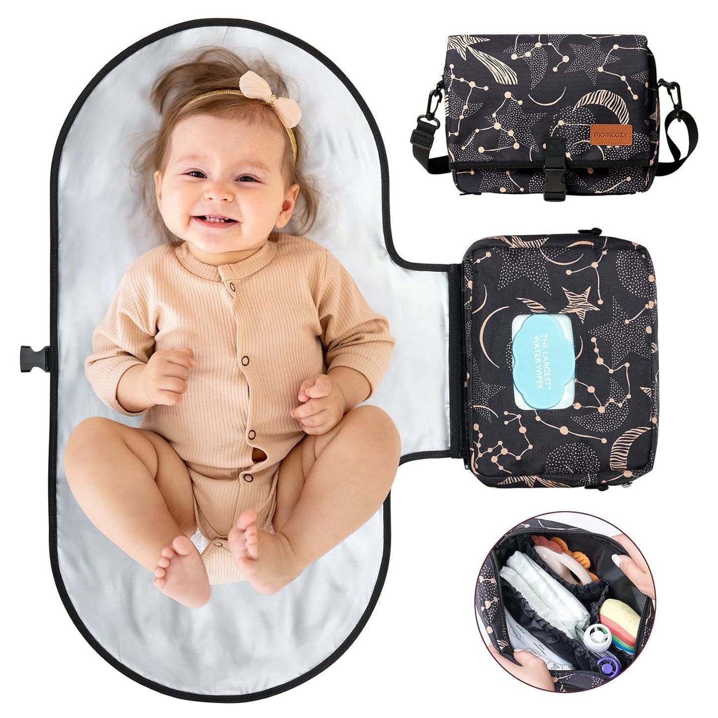 Momcozy 2-in-1 Diaper Changing Pad - XL Waterproof & Foldable - Versatile Shoulder Bag