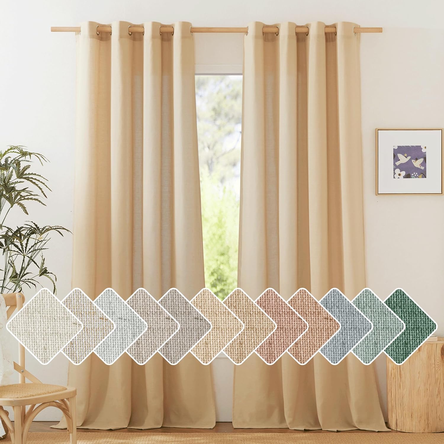 NICETOWN Linen Burlap Curtains for Farmhouse Style Homes