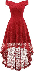 Elegant Floral Lace Off The Shoulder High Low Hem Dress - Wedding