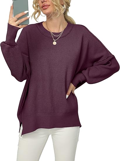 ANRABESS Women Crewneck Batwing Sleeve Oversized Sweater Top