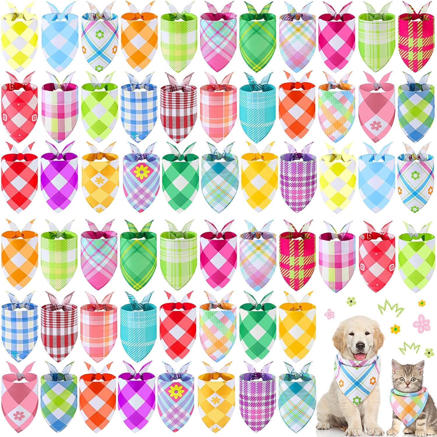 Spring Plaid Dog Bandanas Set of 60 for Pets by Sweetude