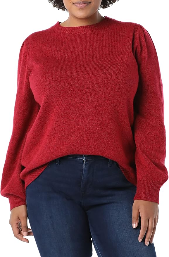 Soft Touch Pleated Shoulder Crewneck Sweater for Women