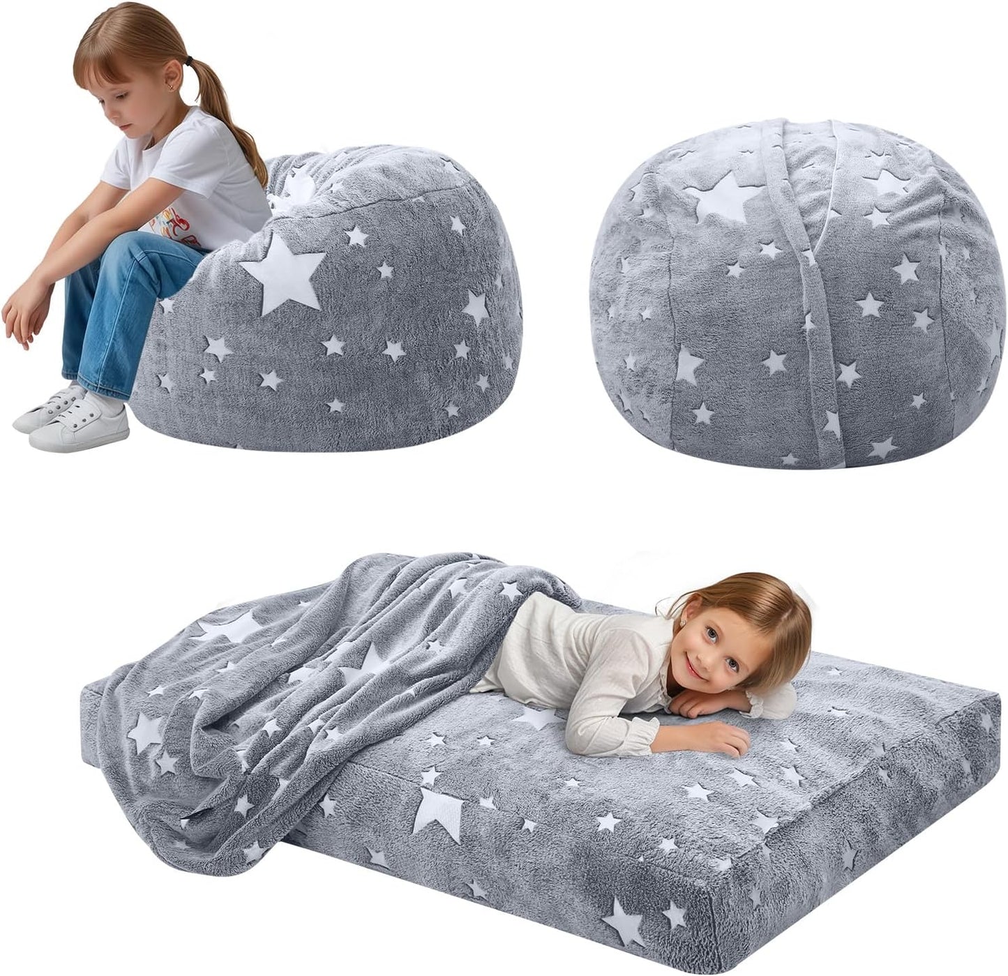 COMAX Kids Bean Bag Chair - Cozy Convertible Beanbag Bed