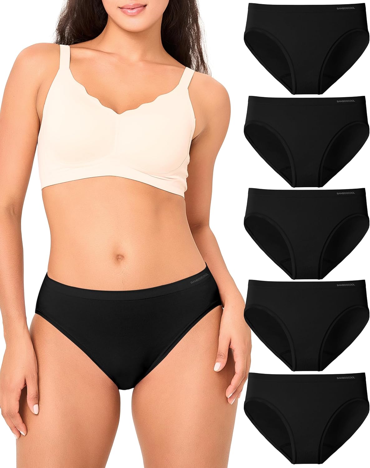 Bamboo Cool Women's Briefs Underwear High Cut Seamless 5 Pack