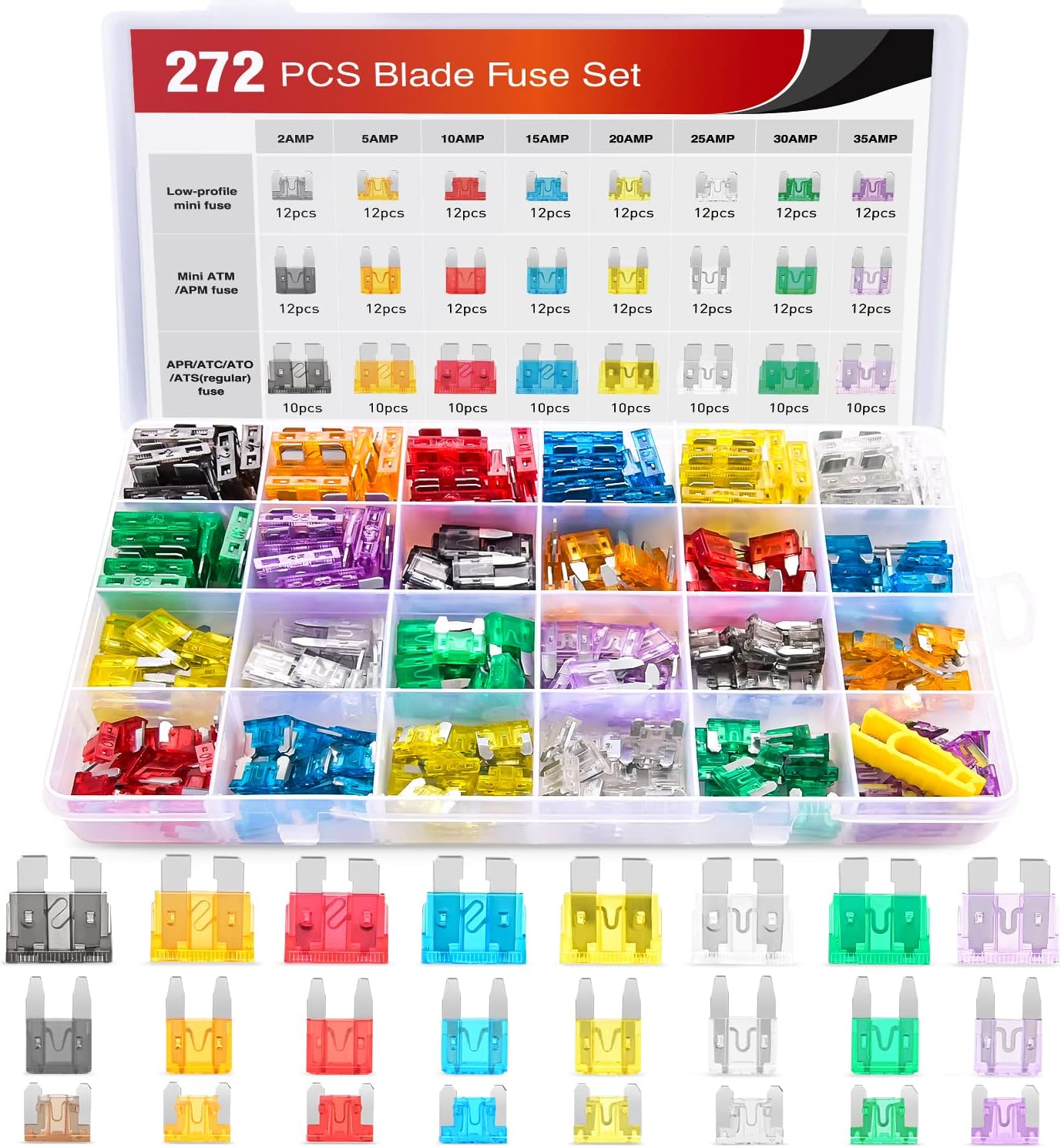 Nilight 272pcs Blade Fuse Assortment - Reliable Replacement Fuses