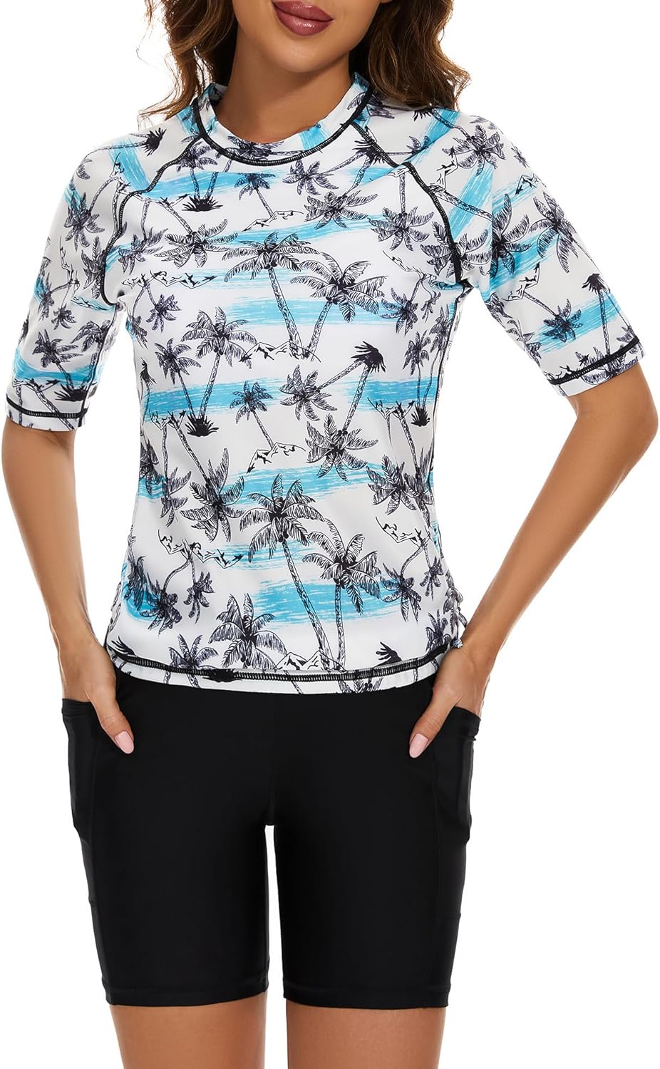 Tournesol Women's Two Piece Rash Guard Swim Set with Pockets