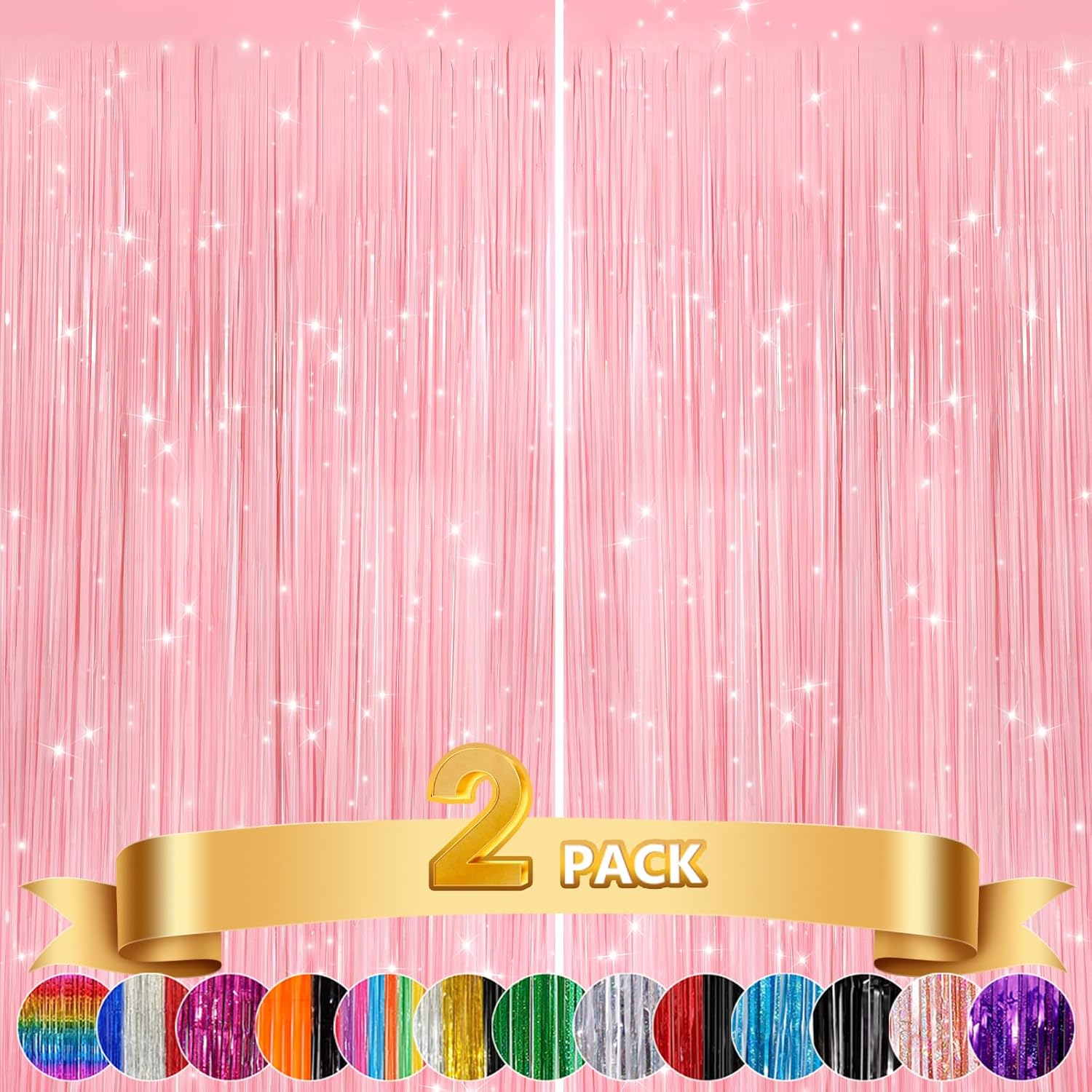 Pastel Pink Metallic Tinsel Curtains - Party Perfect!