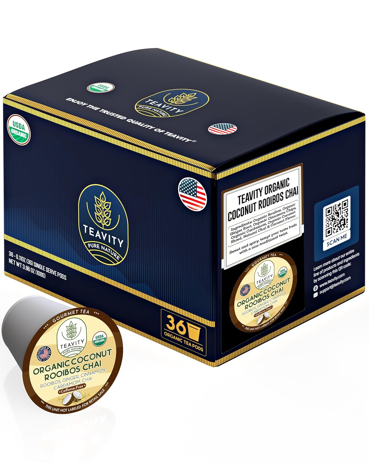 Organic Coconut Rooibos Chai Tea Pods for Keurig Brewing Bliss