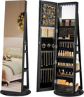 SONGMICS Lockable Mirror Jewelry Cabinet with 6 LEDs for Storage