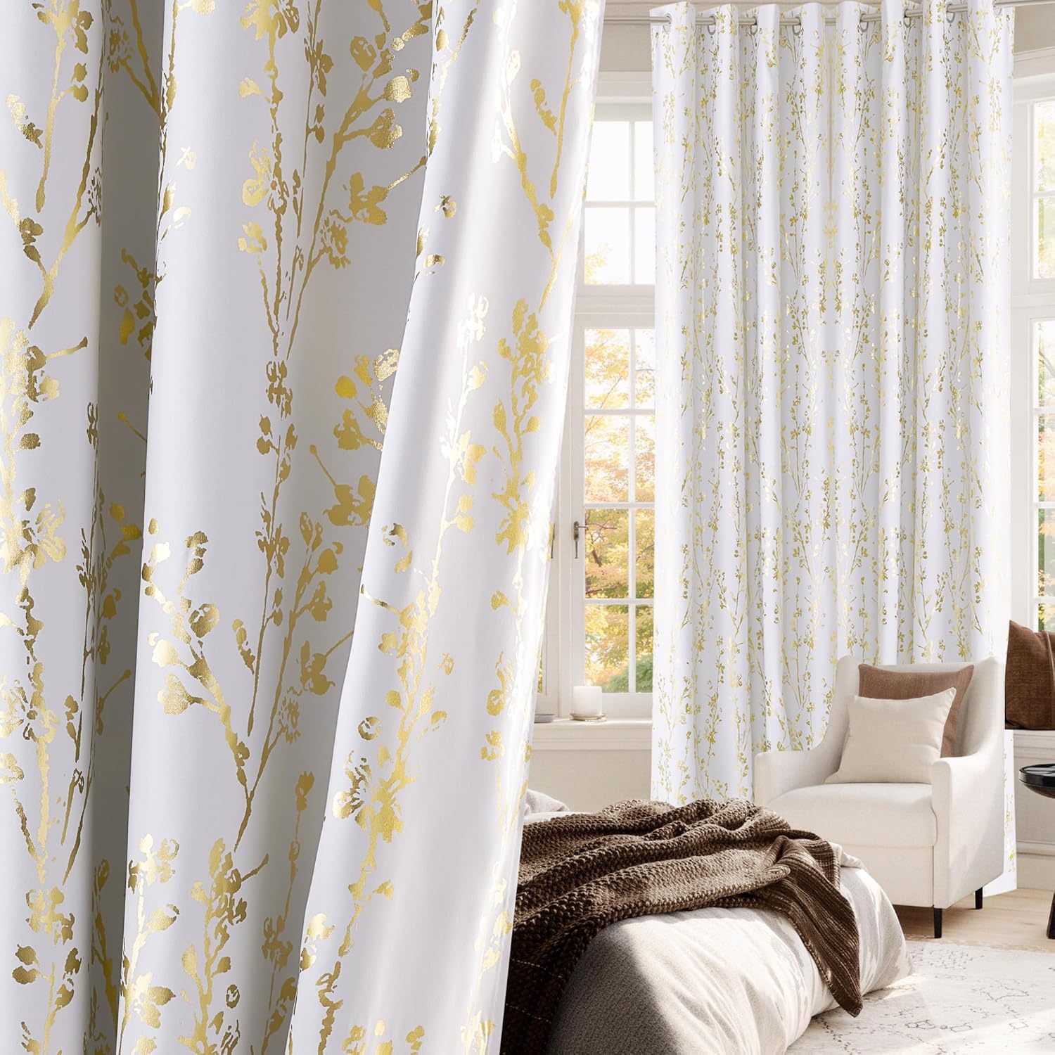 NICETOWN Gold Foil Printed Floral Curtains for Elegant Spaces