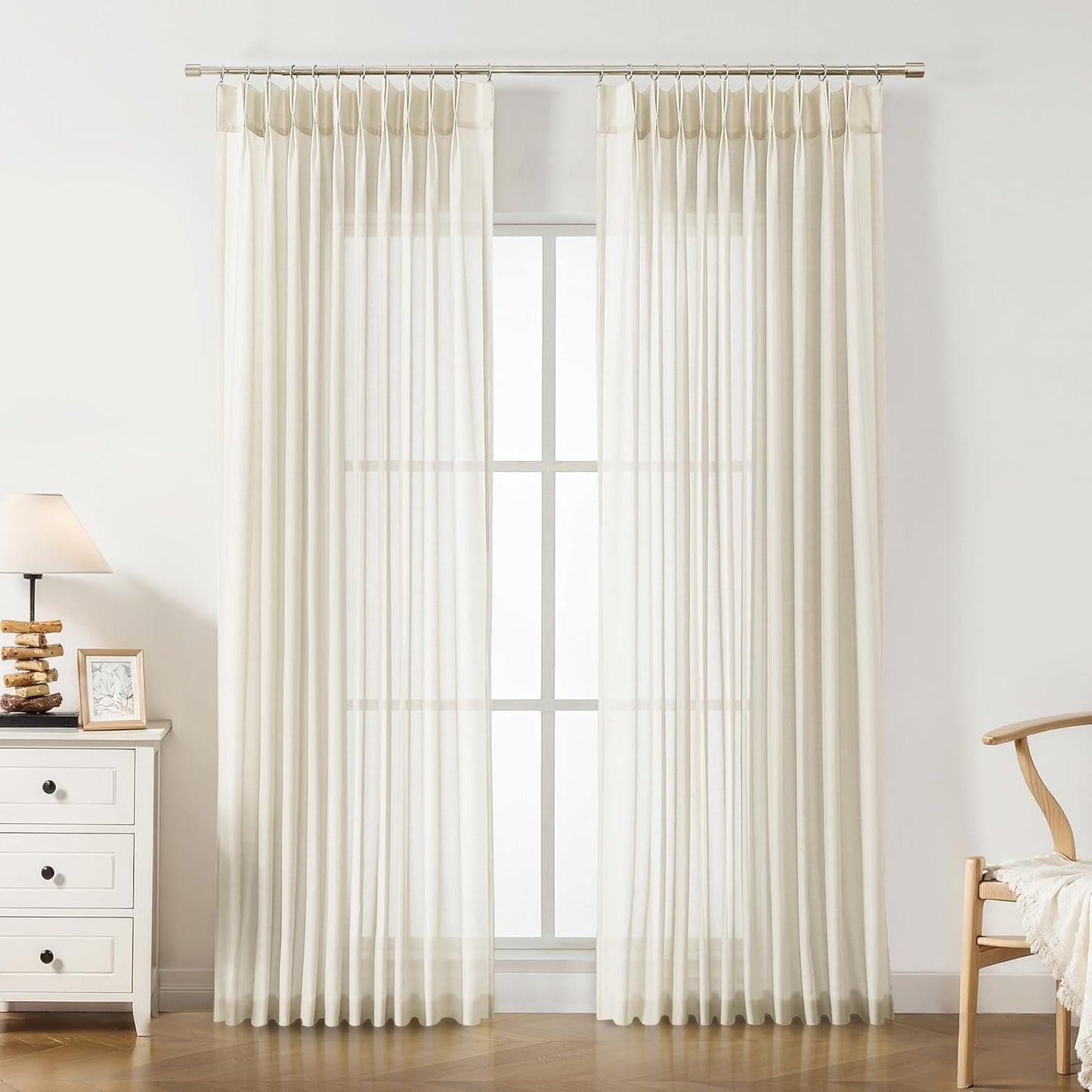 WEST LAKE Cream Pinch Pleated Sheer Curtains for Elegant Spaces