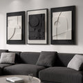 Large 3D Textured Framed Black and White Abstract Wall Art - Modern 3
