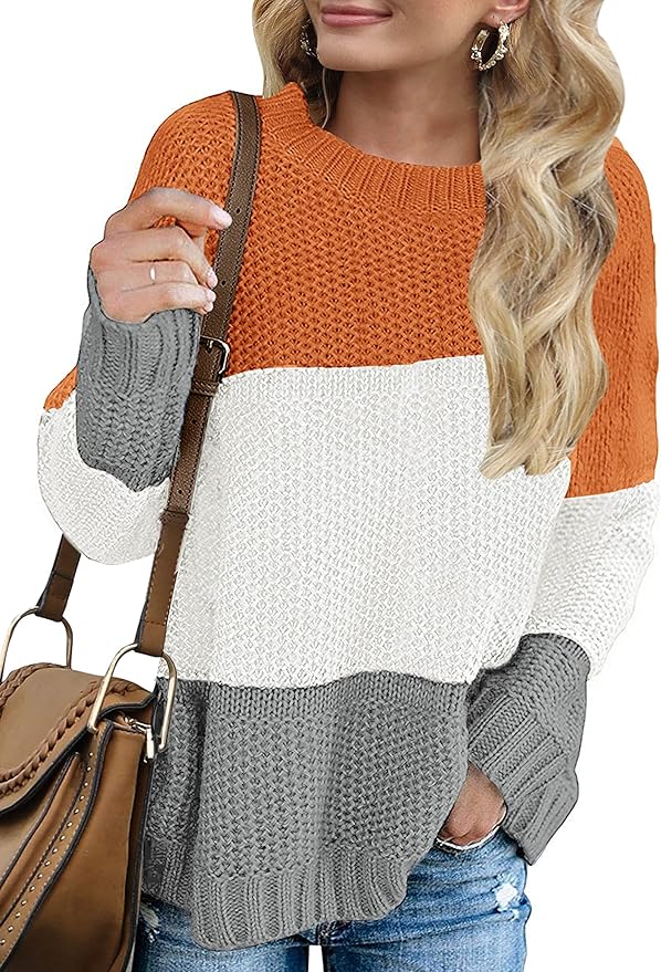 MEROKEETY Women's Color Block Knit Sweater for Casual Style