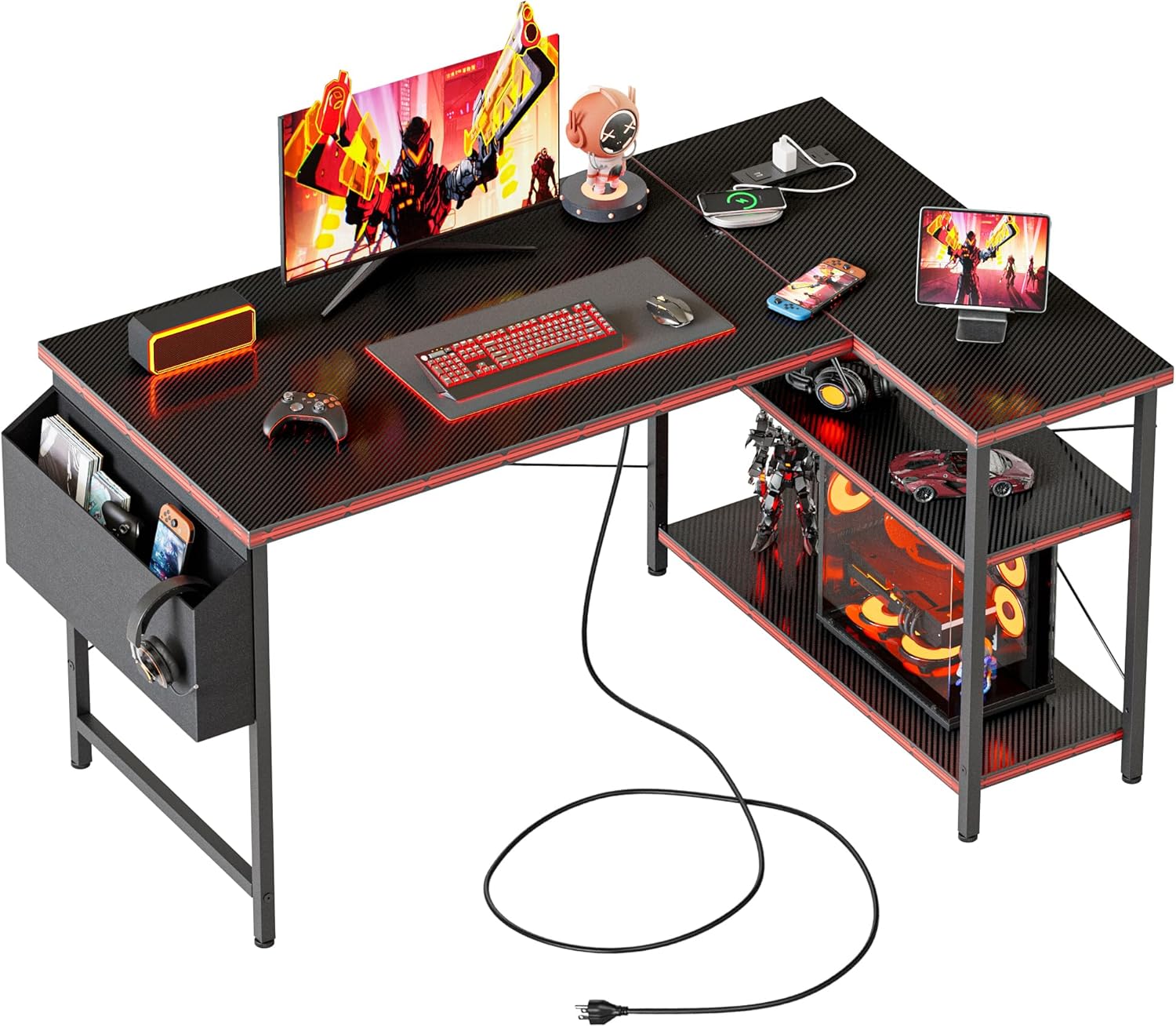 Mericonia Small L Shaped Computer Desk with Power Outlets