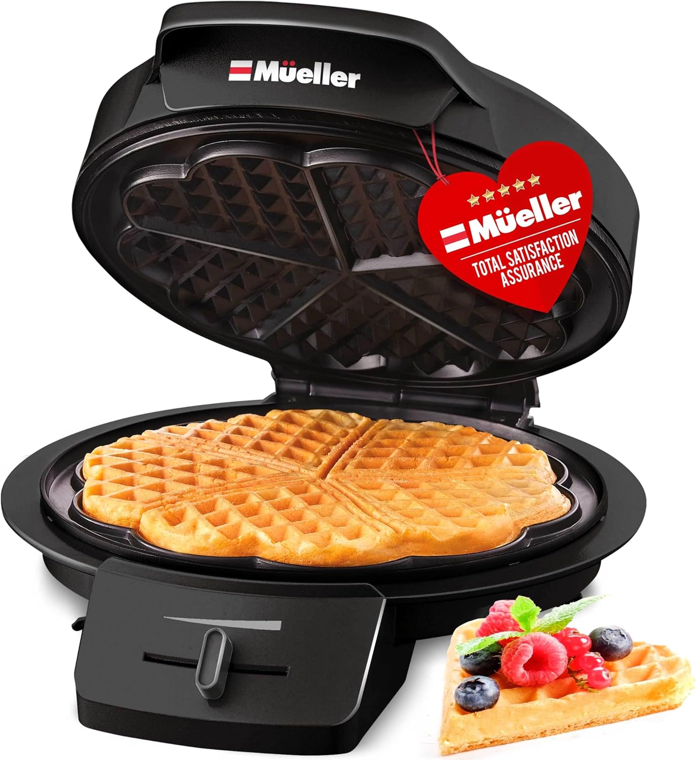 Meller Heart Waffle Maker - Adjustable Browning, Nonstick, Easy Clean