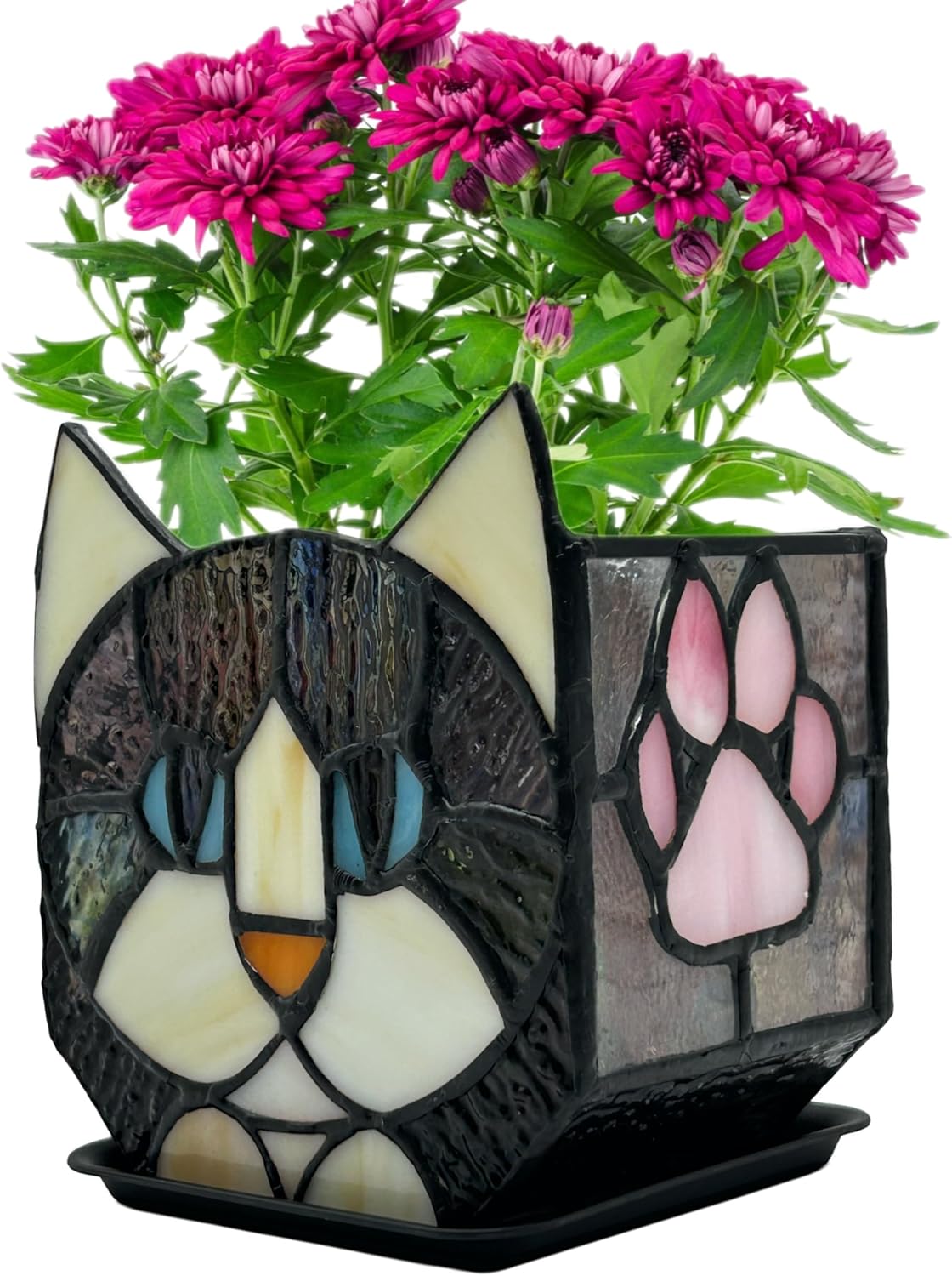 Stained Glass Black Cat Flower Pot for Unique Indoor Plants