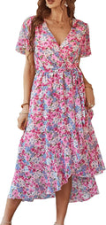 Women's Summer Floral Boho Maxi Dress with Ruffle Hem - Flowy Fit