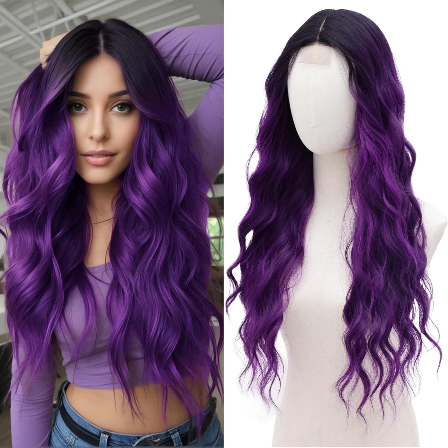 Cosplay Long Black to Purple Wig for Realistic Daily Use