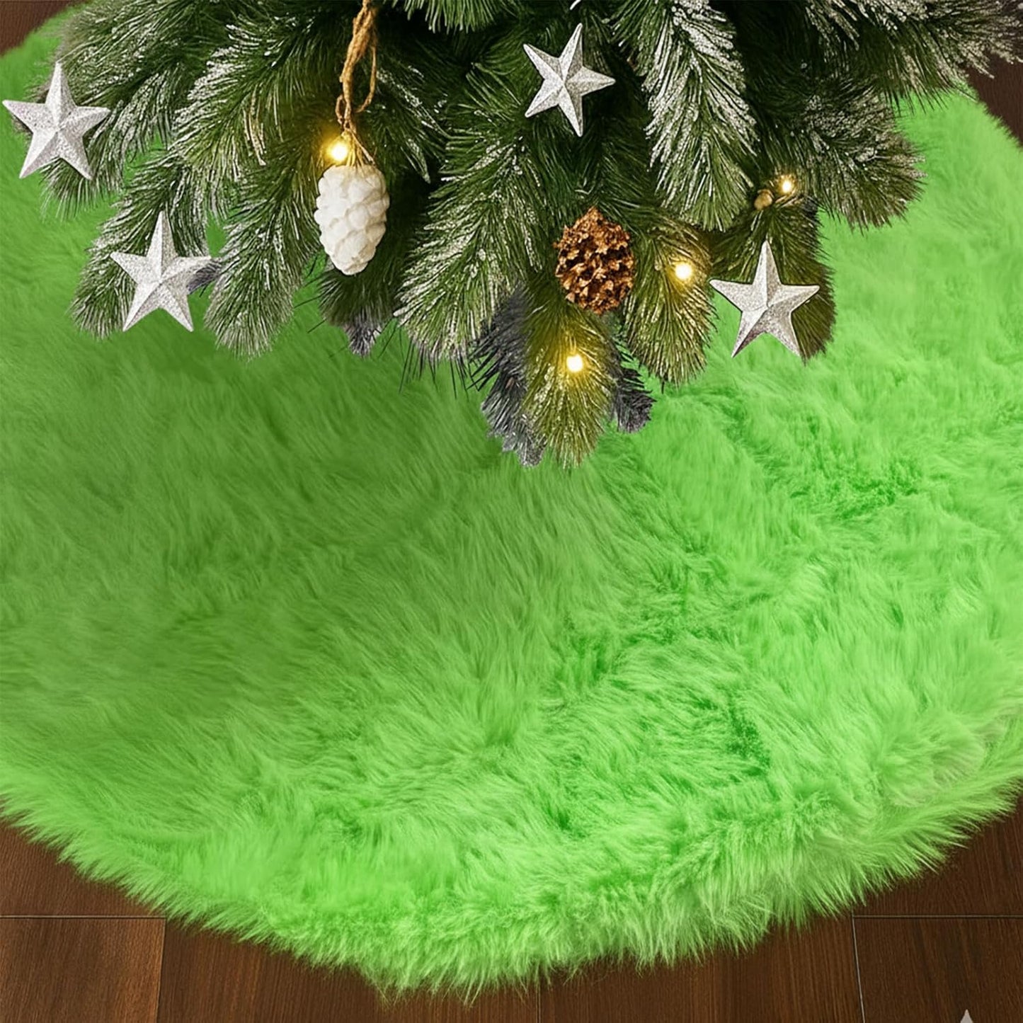 Faux Fur Christmas Tree Skirt 60in Plush Long Haired Wool Fur