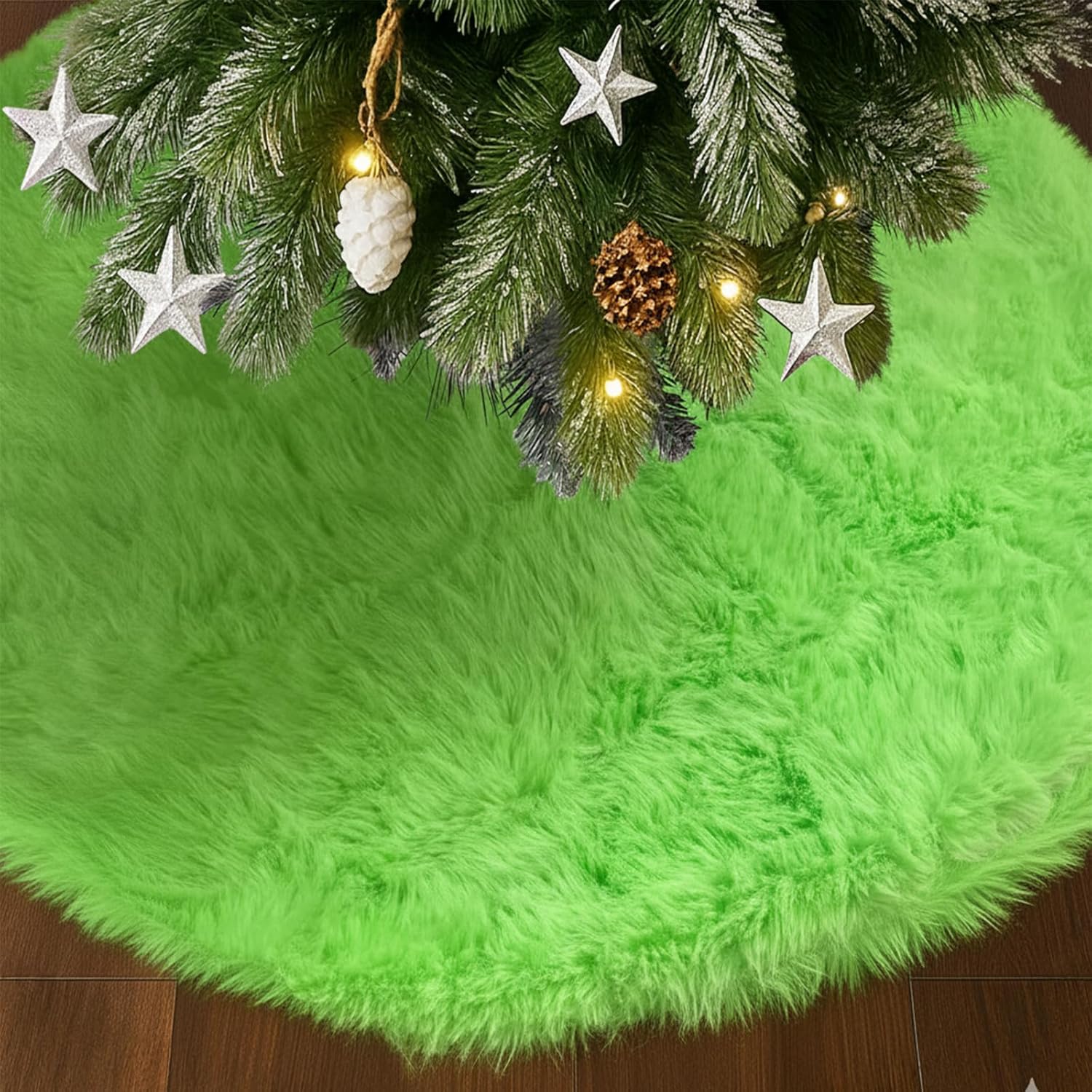 Faux Fur Christmas Tree Skirt 60in Plush Long Haired Wool Fur