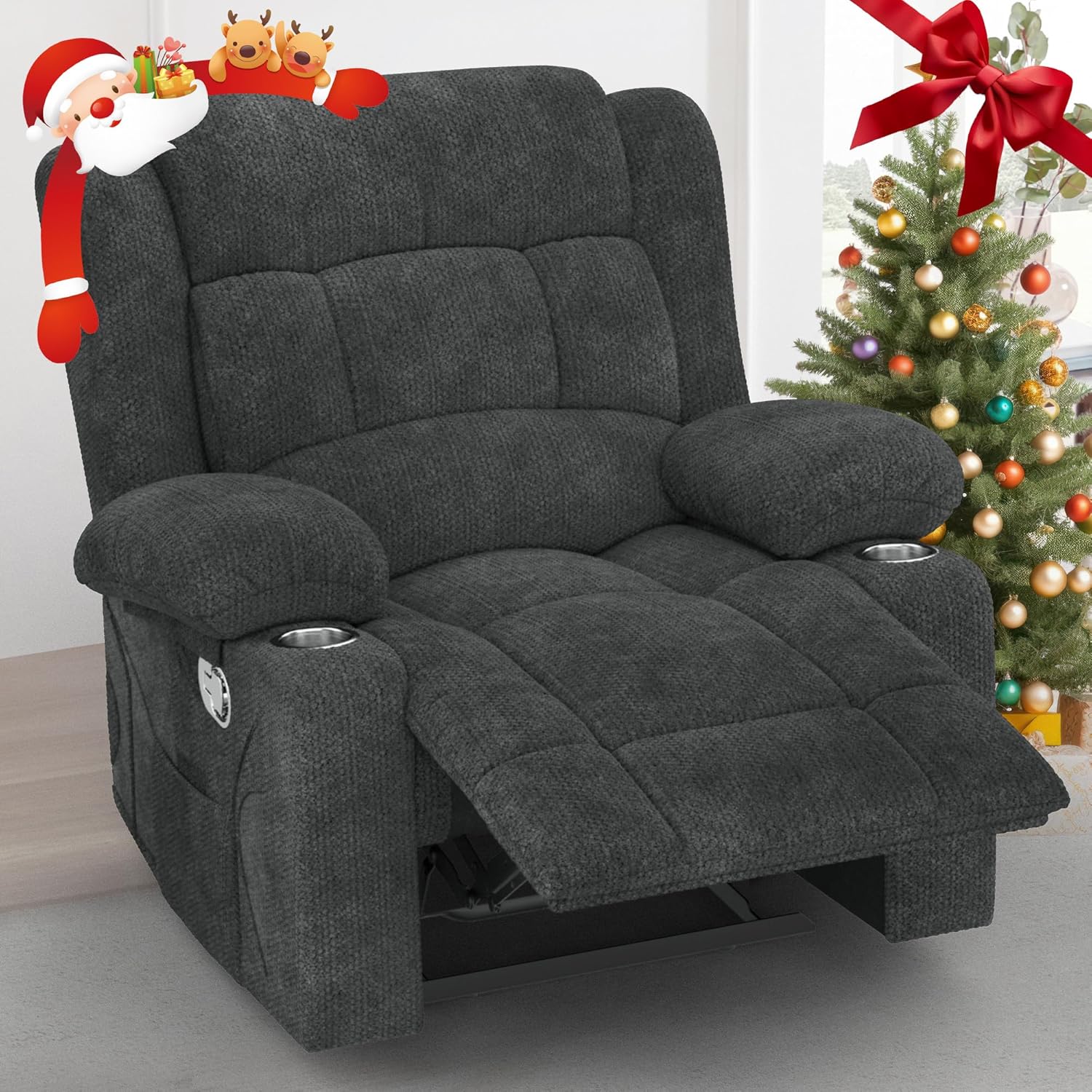 IROSTAE Grey Recliner: Oversized Comfort with Cup Holders