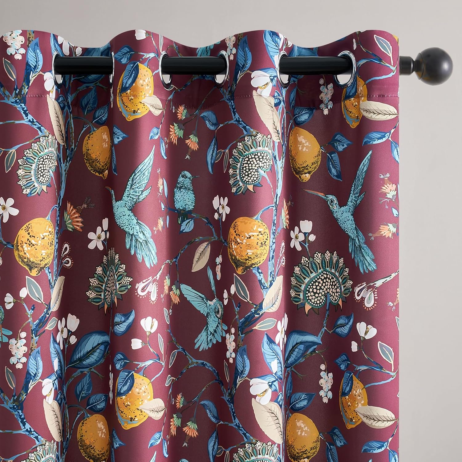 Rust Vintage Floral Curtains with Hummingbird Design for Home