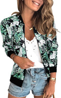 Camo Floral Zip Up Bomber Jacket for Women - Lightweight Windbreaker