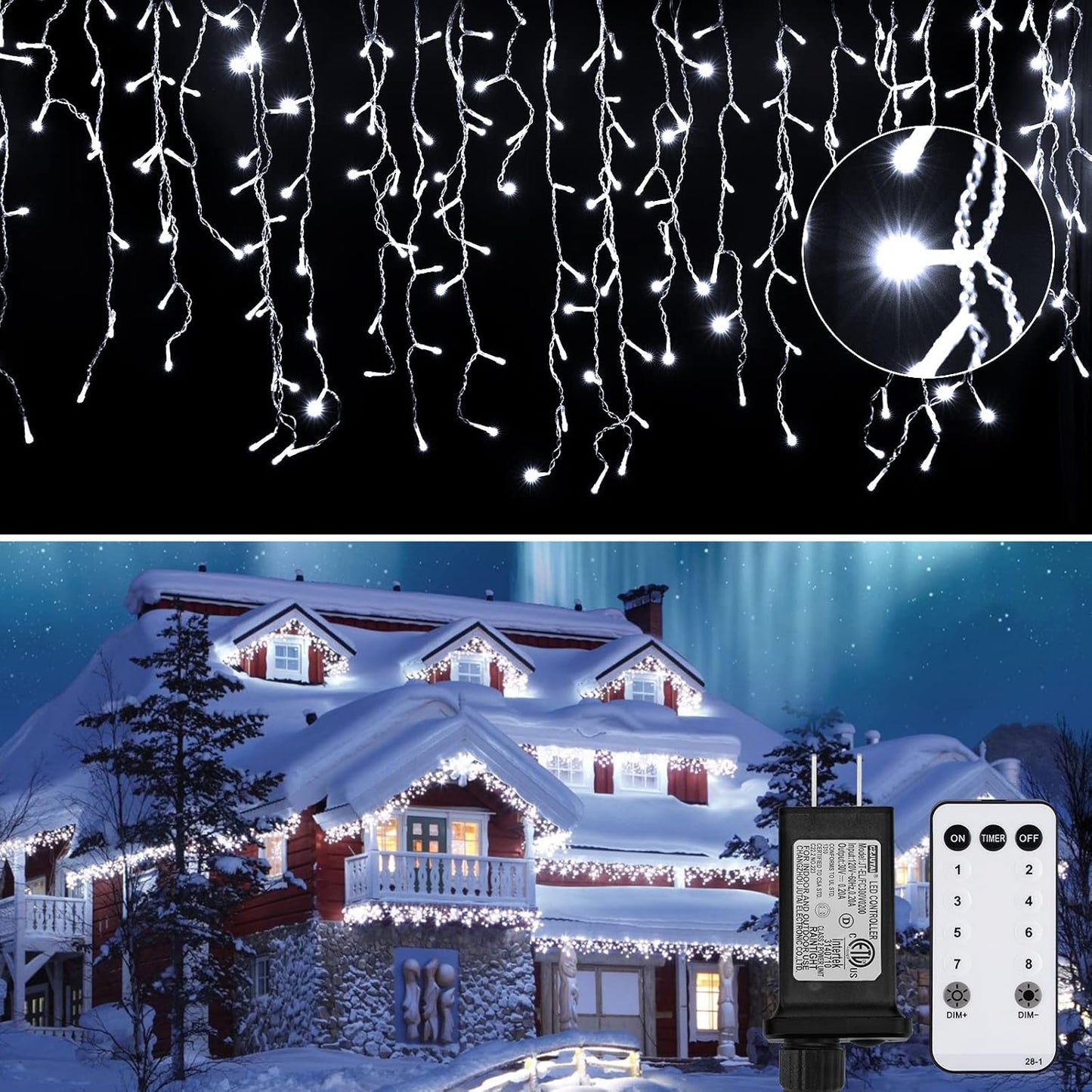 Icicle Christmas Lights Outdoor with Remote and Timer Function