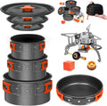 Camping Cookware Mess Kit Set with Stove - Compact All-in-One Cook Set