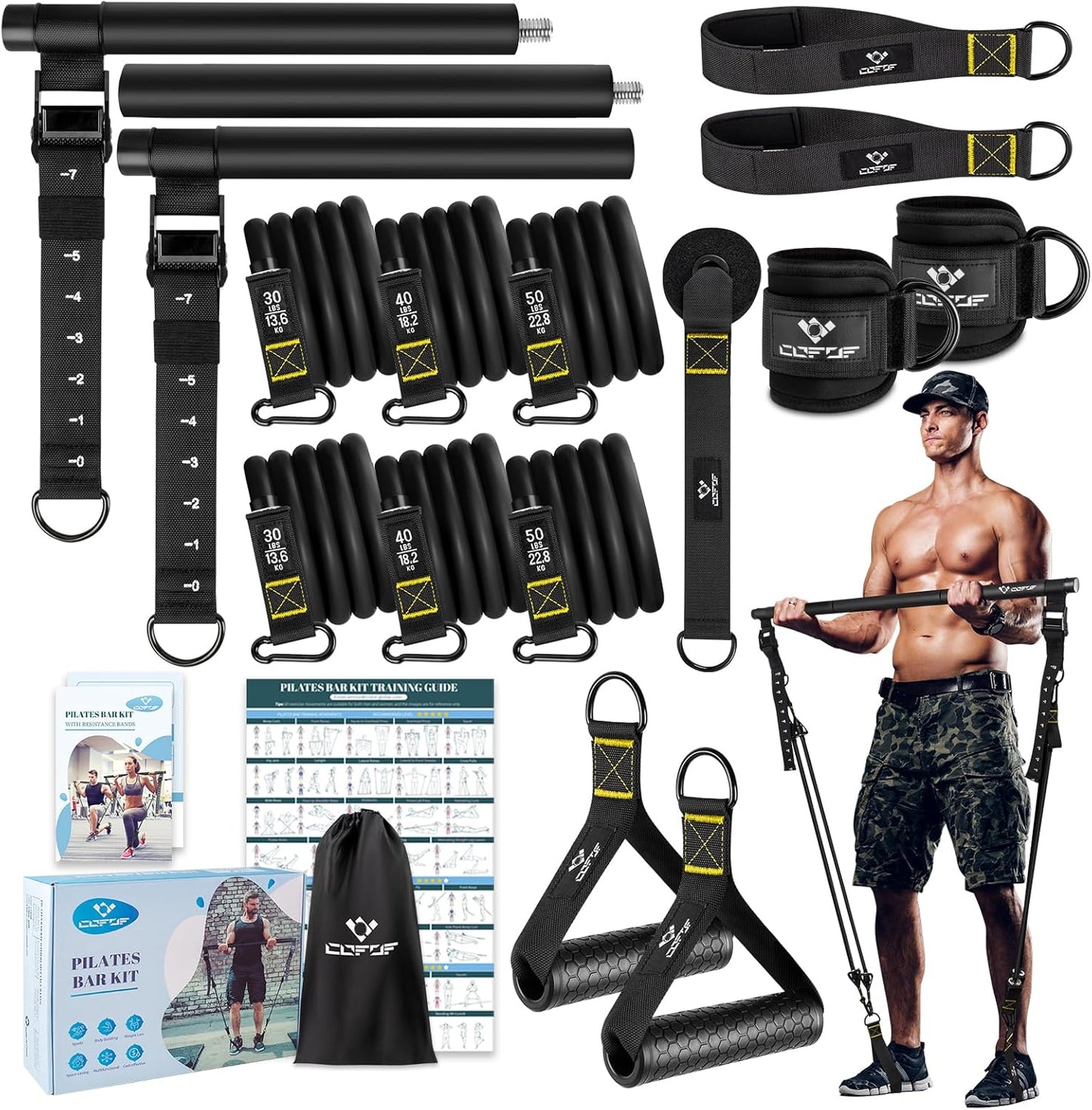 Pilates Bar Kit with Resistance Bands for Full Body Workouts