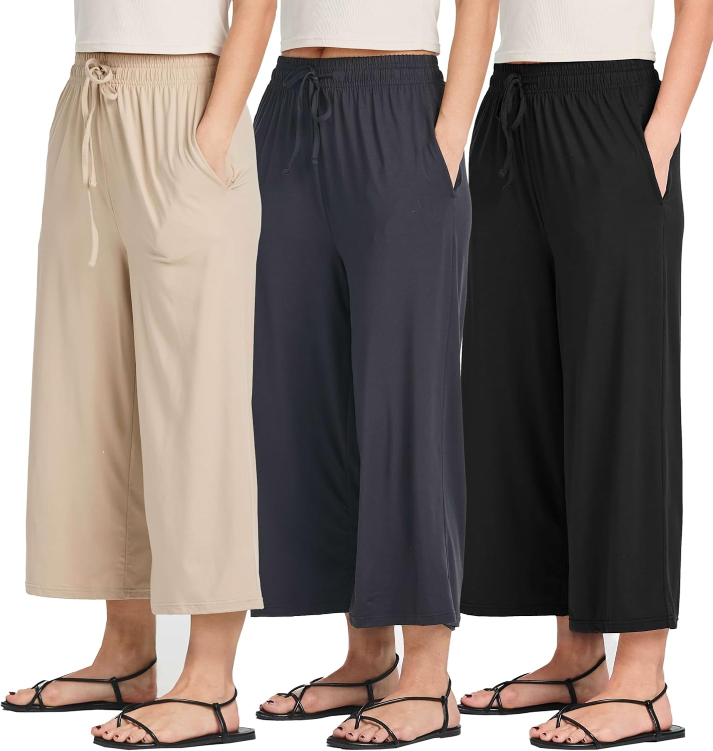 Real Essentials Women's Ultra-Soft Wide Leg Capri Pants 3 Pack